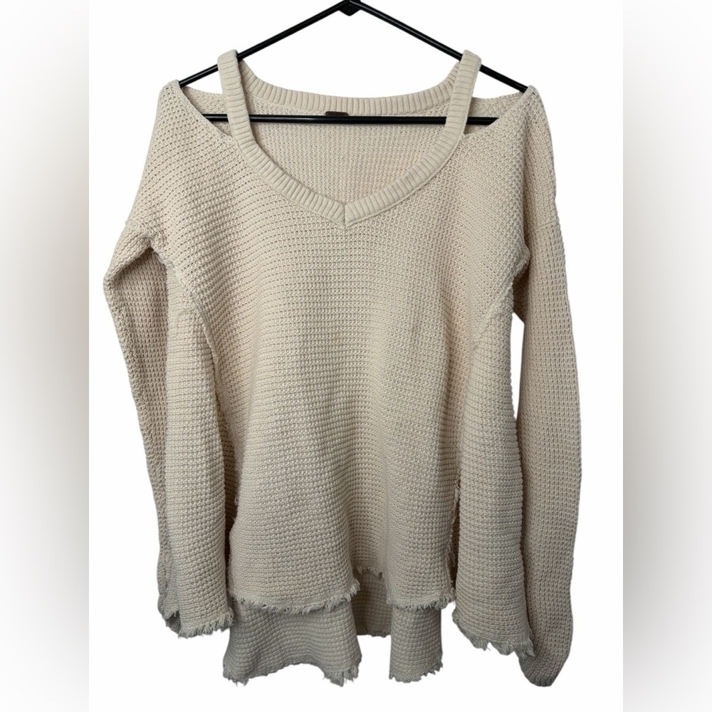 Free People Moonshine Cold Shoulder Long Sleeve In Oatmeal Asymmetrical